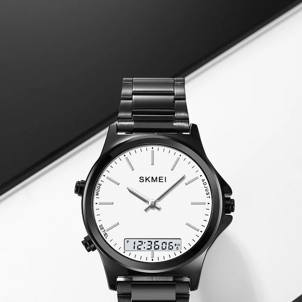 Reloj cronógrafo digital con pantalla de luz trasera de acero completo, relojes de pulsera con alarma impermeables para hombre