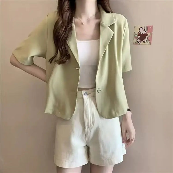 Chaqueta de traje de manga corta para mujer, Tops informales finos de nicho francés de verano 2025
