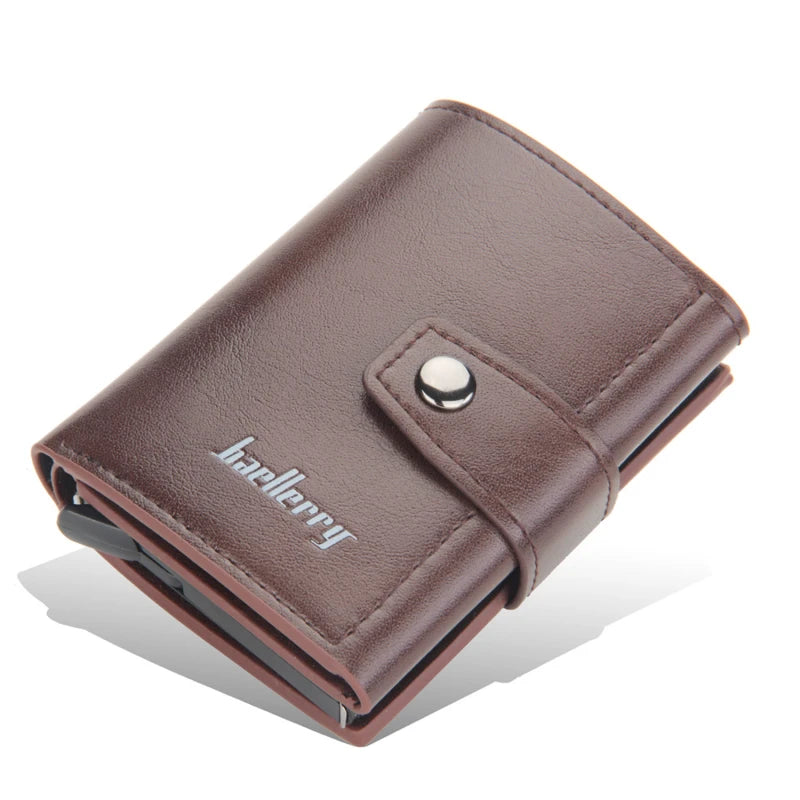 Tarjetero de cuero PU para hombre y mujer, tarjetero de identificación de negocios, Metal RFID, caja de aluminio Vintage, billetera para tarjetas, Nota de carbono, nuevo
