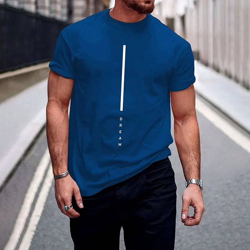 ¡Novedades 2025! Camiseta de manga corta negra pura con letras sencillas estampadas con cuello redondo, camiseta informal para hombre con temperamento para Calle