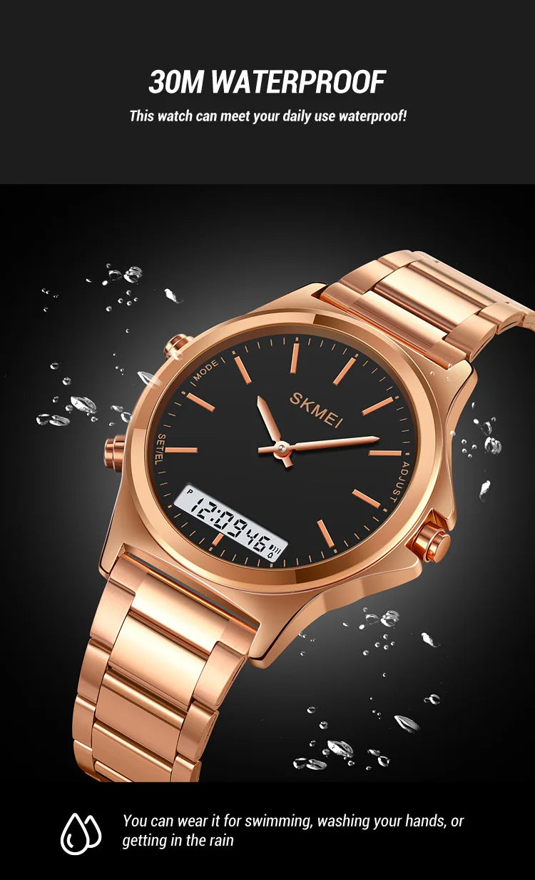 Reloj cronógrafo digital con pantalla de luz trasera de acero completo, relojes de pulsera con alarma impermeables para hombre