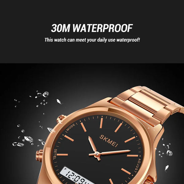 Reloj cronógrafo digital con pantalla de luz trasera de acero completo, relojes de pulsera con alarma impermeables para hombre