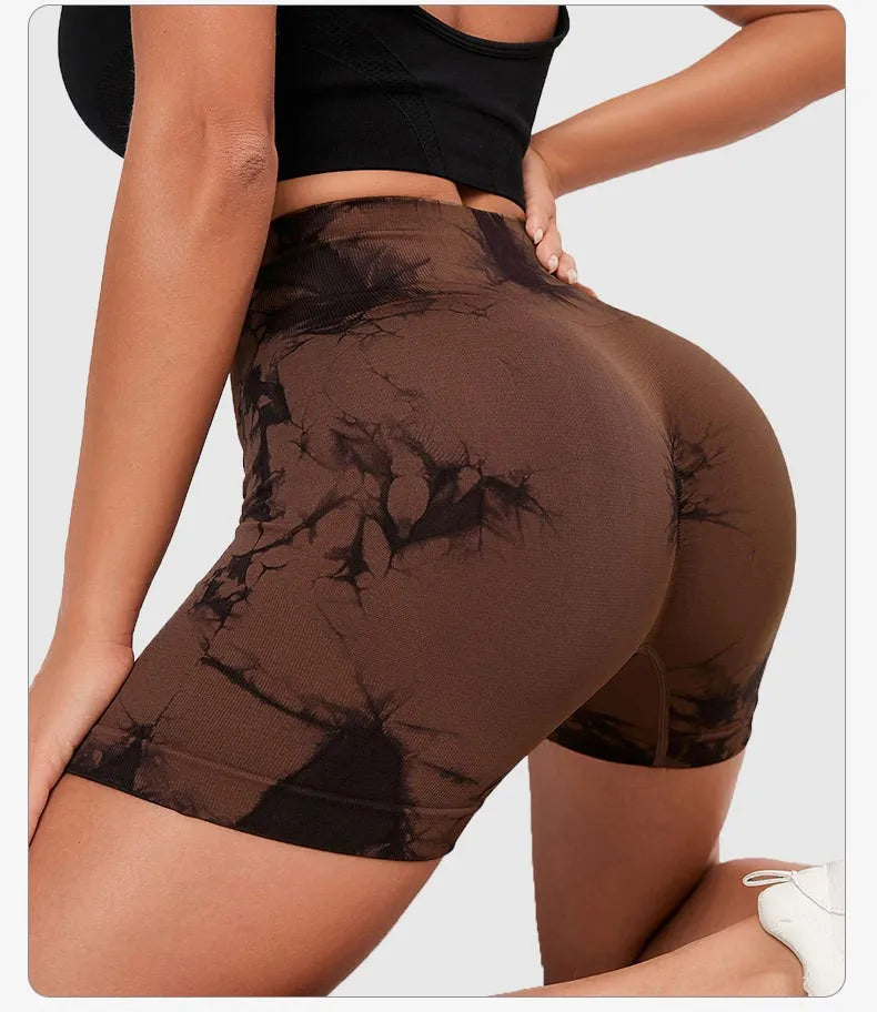 Espectacular short deportivo sin costuras teñidos para mujer, ideal para moldear tu figura y hacer ejercic