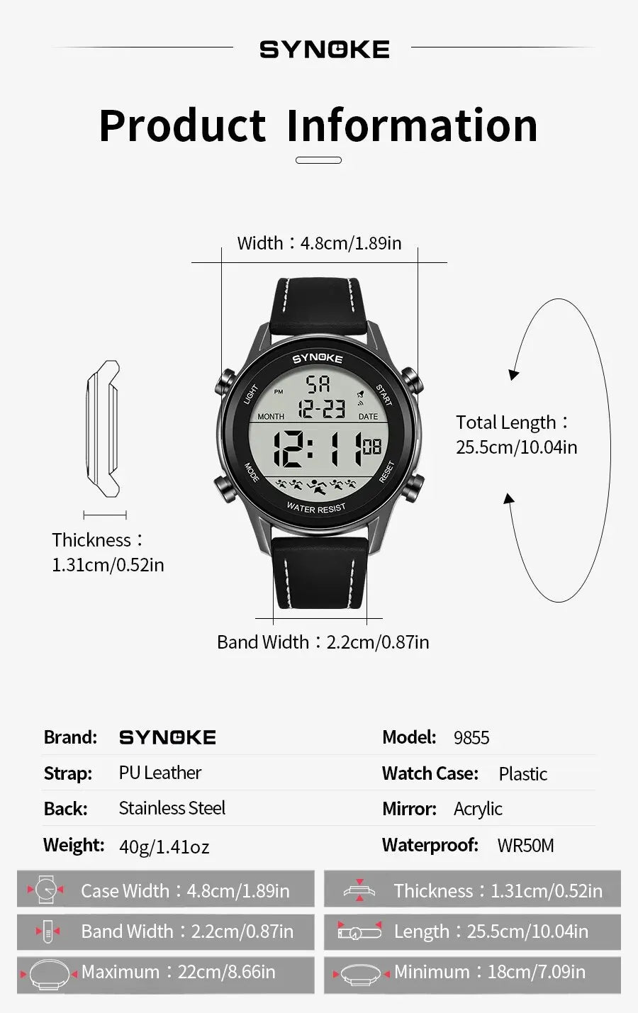 Reloj deportivo multifuncional para hombre, pantalla grande resistente al agua, luminoso, LED, Digital, correa de moda