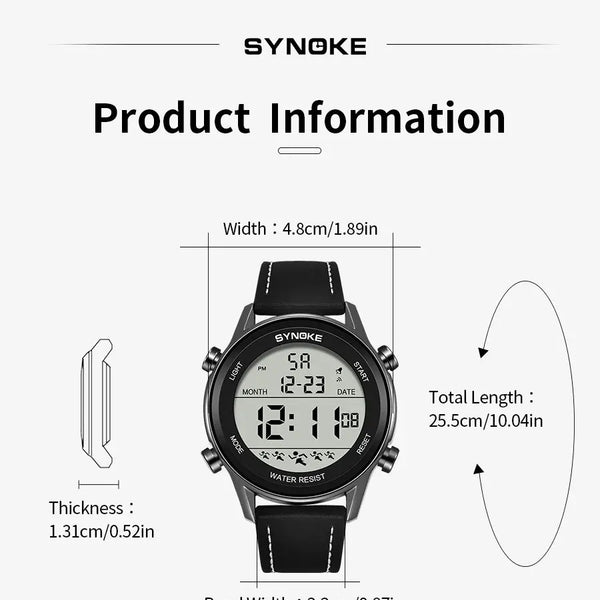 Reloj deportivo multifuncional para hombre, pantalla grande resistente al agua, luminoso, LED, Digital, correa de moda