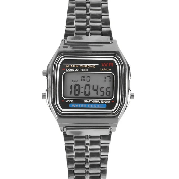 Reloj con correa de acero F91W, reloj de negocios para hombre, reloj de pulsera deportivo digital LED multifunción, reloj electrónico
