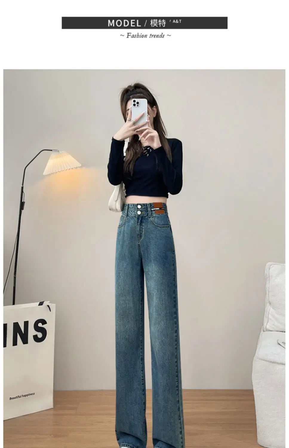 Pantalones vaqueros holgados Vintage para mujer, pantalon a la moda lisos de cintura alta