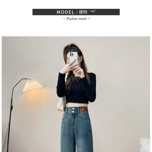 Pantalones vaqueros holgados Vintage para mujer, pantalon a la moda lisos de cintura alta