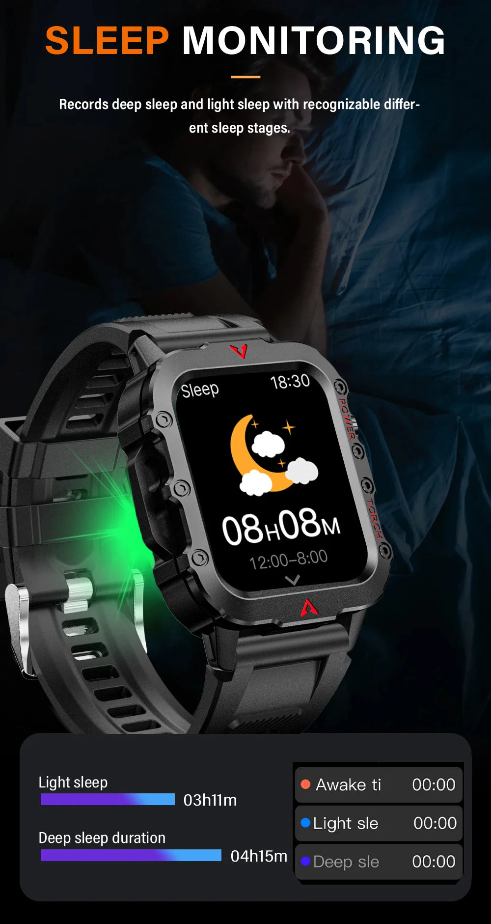 reloj inteligente militar para hombres al aire libre Bluetooth Talk deportes Monitor de ritmo cardíaco reloj inteligente Android IOS
