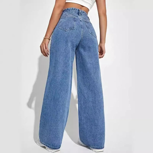 Pantalon jean retro a la moda para mujer, pantalones rectos holgados de calle alta, pantalones ajustados todo en uno de cintura alta