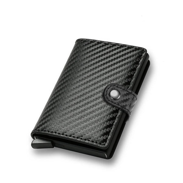 Billetera con tarjetero de fibra de carbono para hombre, cartera minimalista emergente delgada de Metal inteligente Rfid, monedero pequeño negro, Vallet de Metal