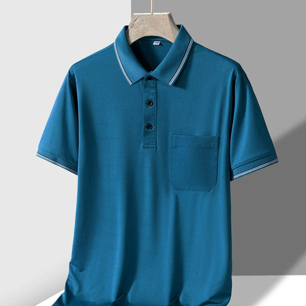 TFETTERS-Camiseta de manga corta para hombre, Polo de negocios antiarrugas con diseño de bolsillo Real, cuello vuelto