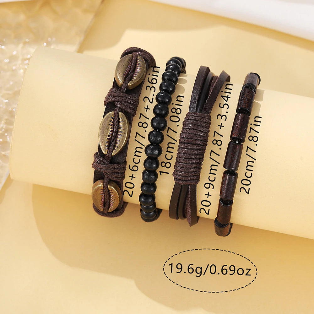 Conjunto de 5 uds. De relojes de pulsera deportivos a la moda para hombre, reloj de pulsera de cuarzo con esfera grande Retro, reloj clásico informal de cuero marrón para hombre