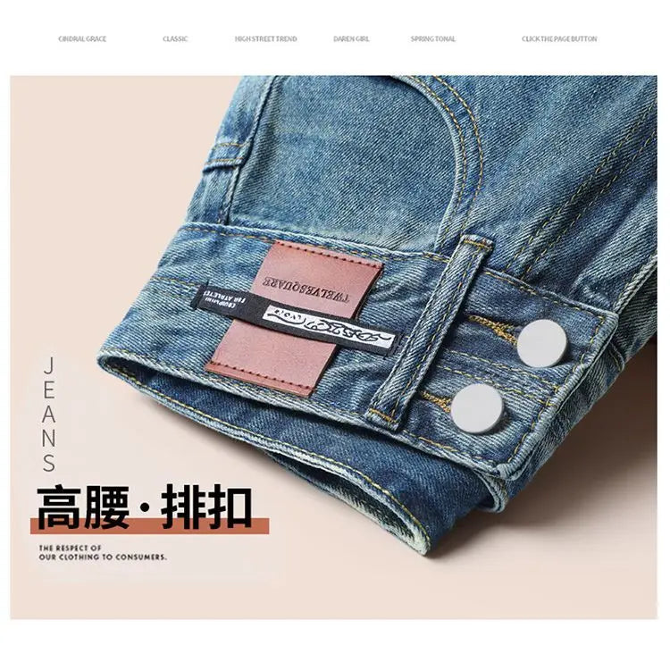 Pantalones vaqueros holgados Vintage para mujer, pantalon a la moda lisos de cintura alta