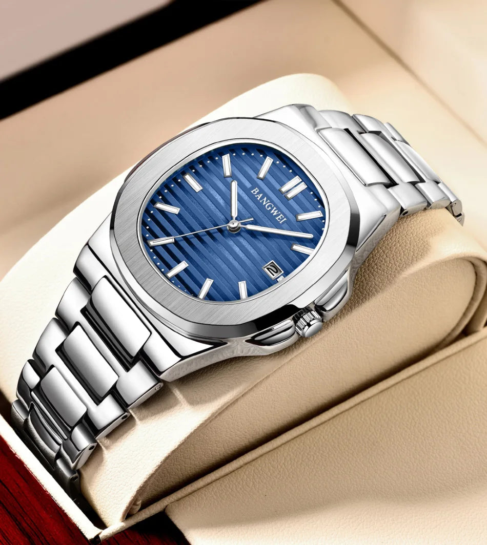 Reloj de cuarzo de lujo para hombre, reloj cronógrafo deportivo de acero inoxidable resistente al agua 30M