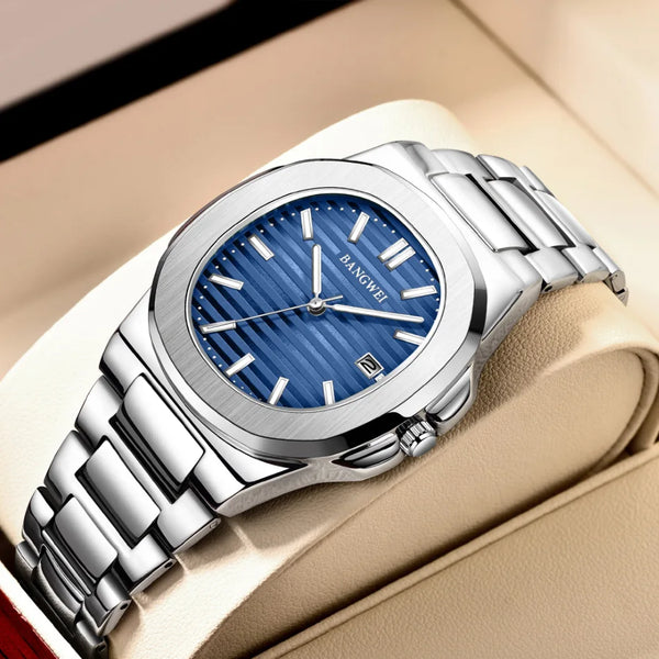 Reloj de cuarzo de lujo para hombre, reloj cronógrafo deportivo de acero inoxidable resistente al agua 30M