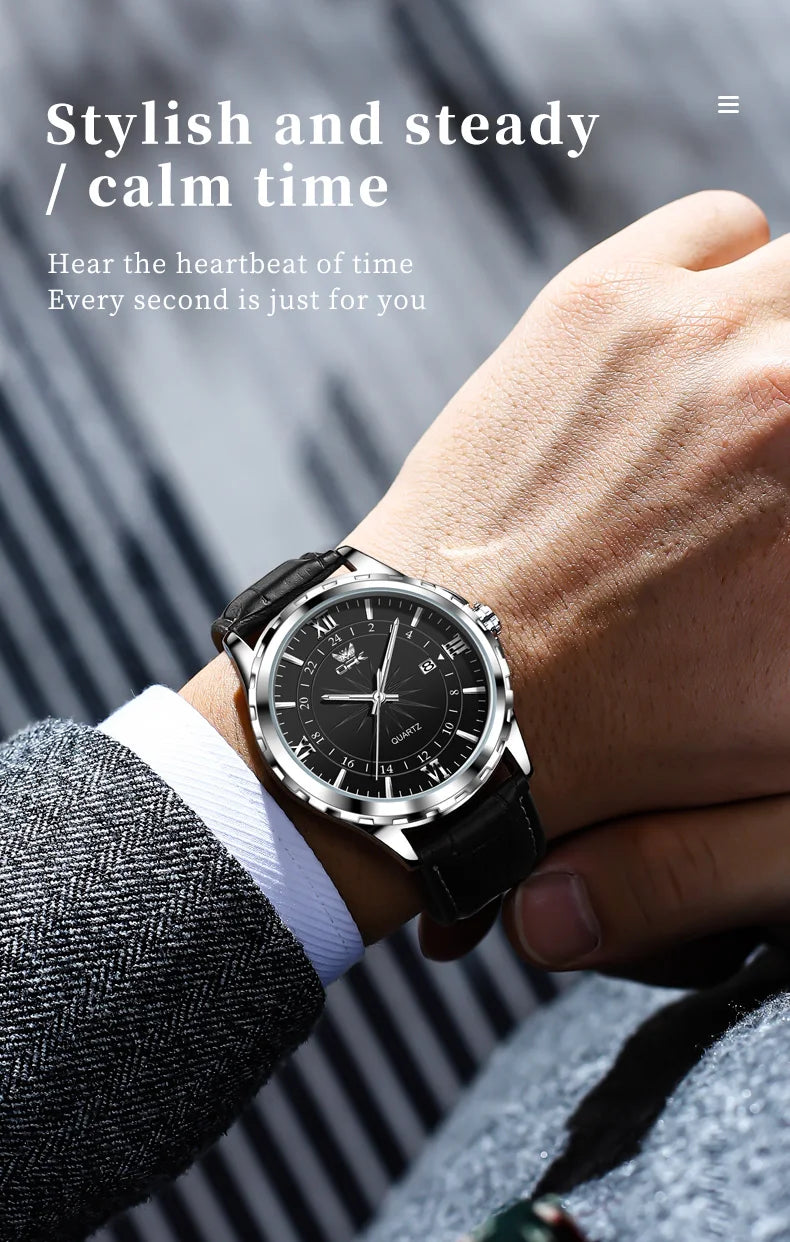 Reloj de cuarzo para hombre con doble calendario y correa de acero marca OPK