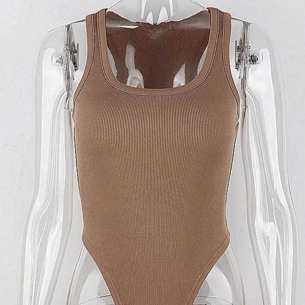 Body de punto sin mangas para mujer, Tops sexys ajustados con hombros descubiertos