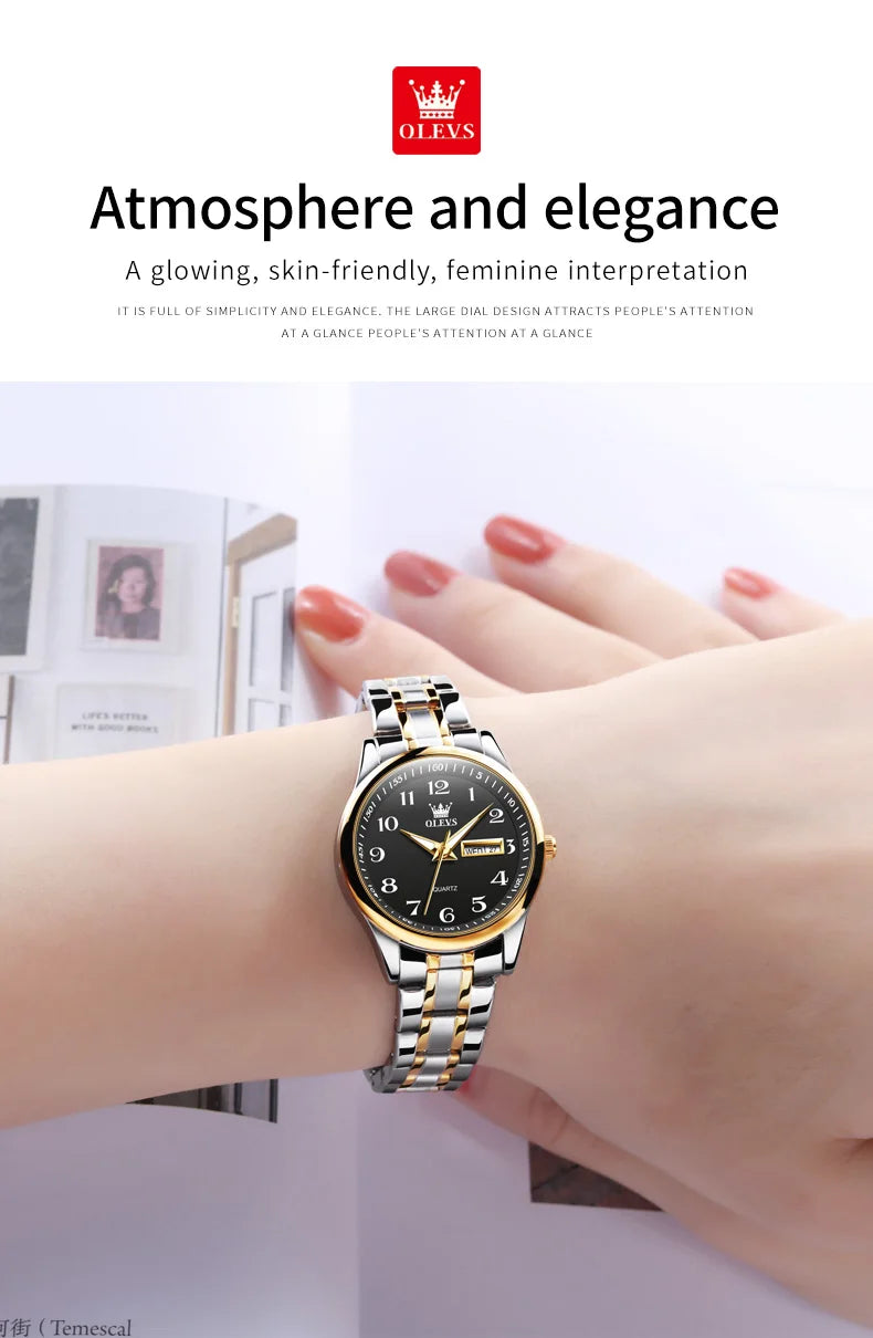 Reloj elegante a la moda para mujer, reloj de lujo de acero inoxidable luminoso