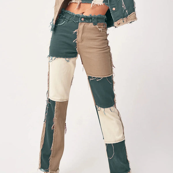 Pantalon jean de retazos de colores variados para mujer, vaqueros rectos de alta elasticidad a la moda, pantalones Hipster de calle