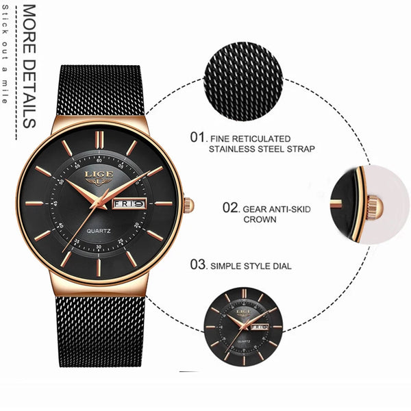 Reloj LIGE para mujer, reloj lujoso y elegante de cuarzo ultrafino