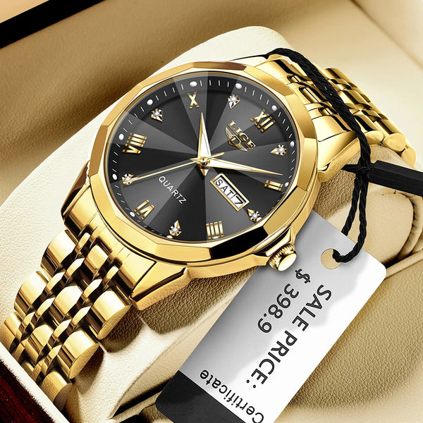 Reloj de pulsera LIGE de cuarzo a la moda, reloj resistente al agua de lujo de marca elegante