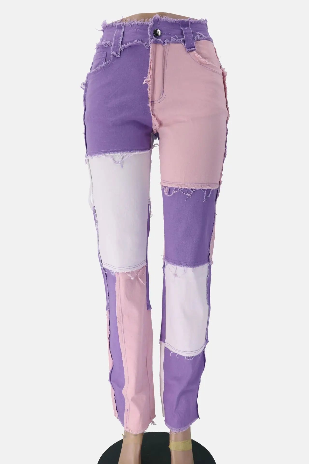 Pantalon jean de retazos de colores variados para mujer, vaqueros rectos de alta elasticidad a la moda, pantalones Hipster de calle