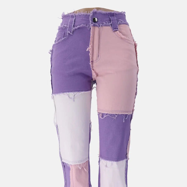 Pantalon jean de retazos de colores variados para mujer, vaqueros rectos de alta elasticidad a la moda, pantalones Hipster de calle