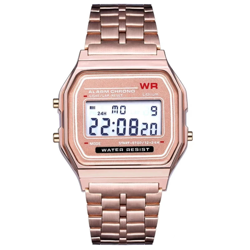 Reloj con correa de acero F91W, reloj de negocios para hombre, reloj de pulsera deportivo digital LED multifunción, reloj electrónico