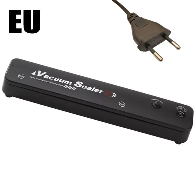 Máquina envasadora de sellador al vacío eléctrico 2025, 220V/110V, con enlace de bolsa de vacío, máquina de sellado al vacío negra fresca para alimentos para el hogar