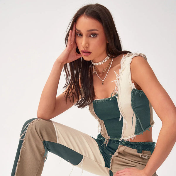 Pantalon jean de retazos de colores variados para mujer, vaqueros rectos de alta elasticidad a la moda, pantalones Hipster de calle