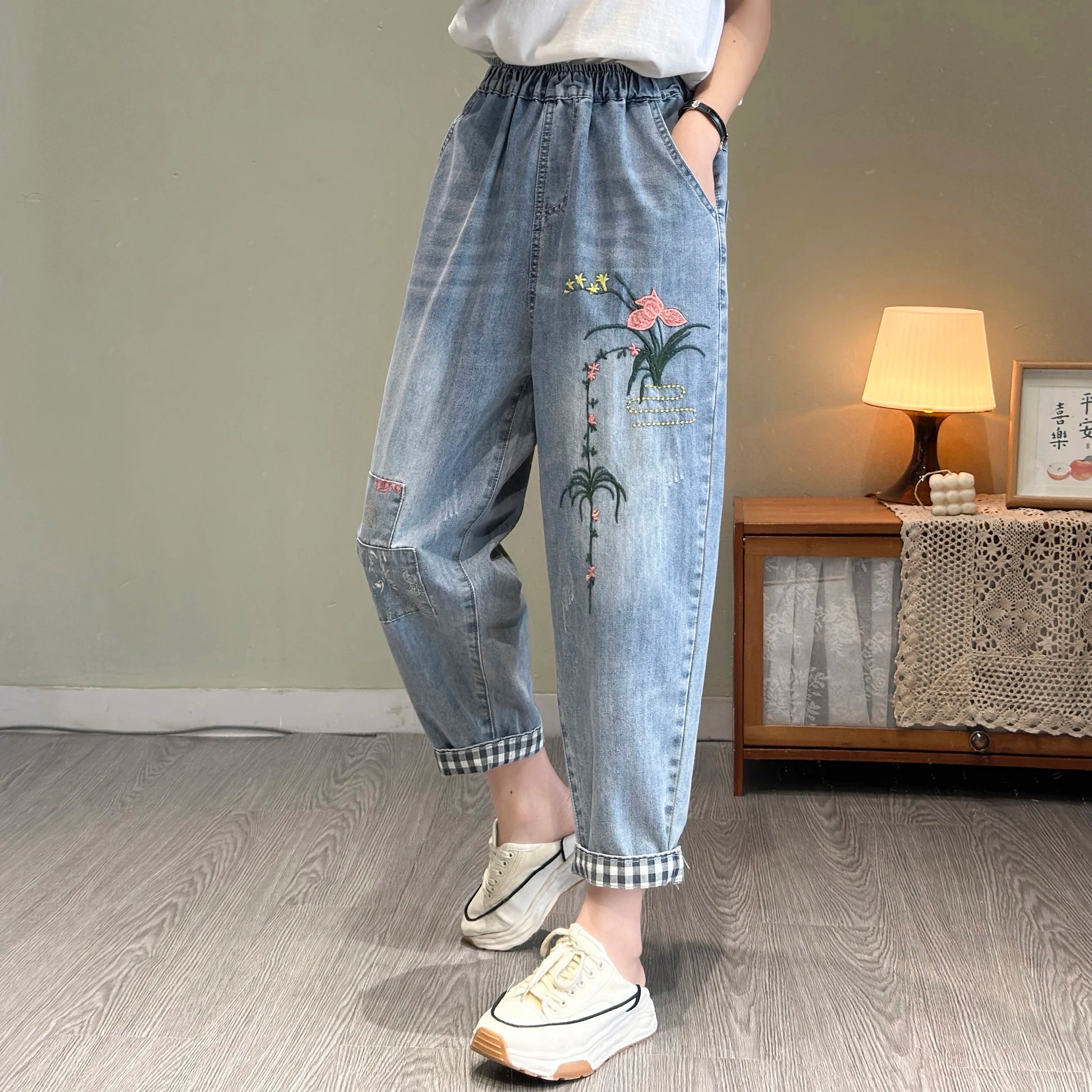 Pantalon holgado con bordado elegante para mujer, dale frescura y estilo a tu outfit