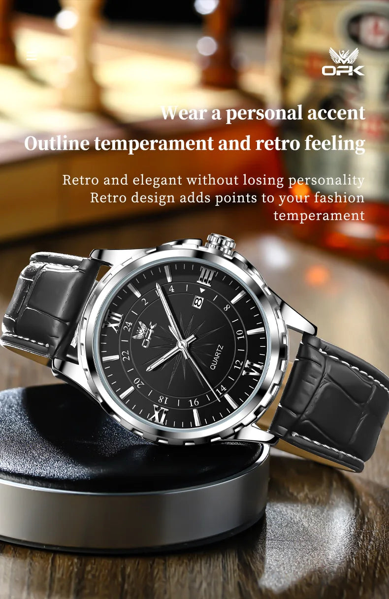 Reloj de cuarzo para hombre con doble calendario y correa de acero marca OPK