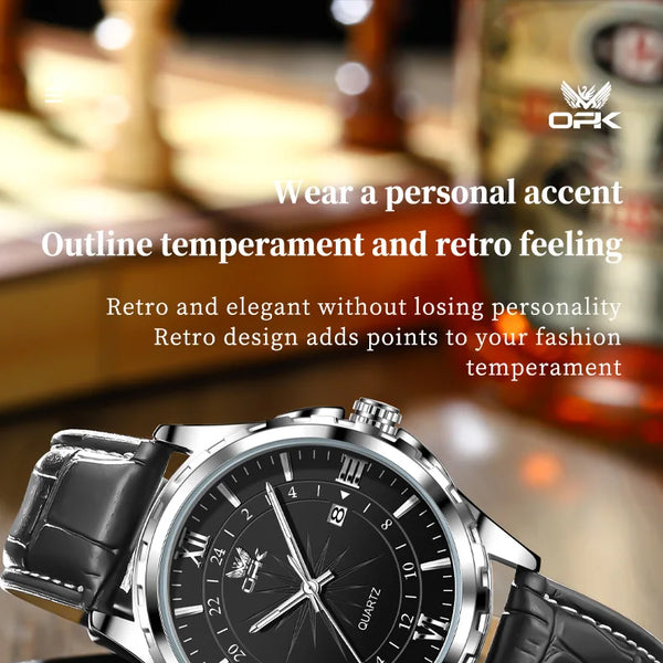 Reloj de cuarzo para hombre con doble calendario y correa de acero marca OPK