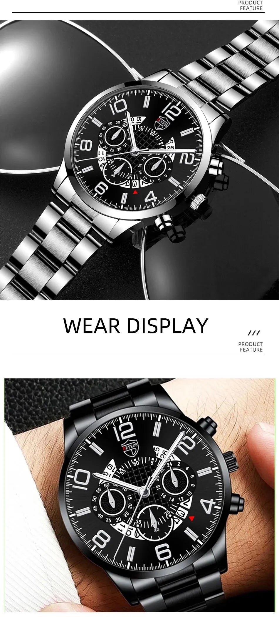 Conjunto de relojes de pulsera para hombre, 2 uds., deportivo de lujo, de cuarzo, de acero inoxidable y plateado, informal, de negocios