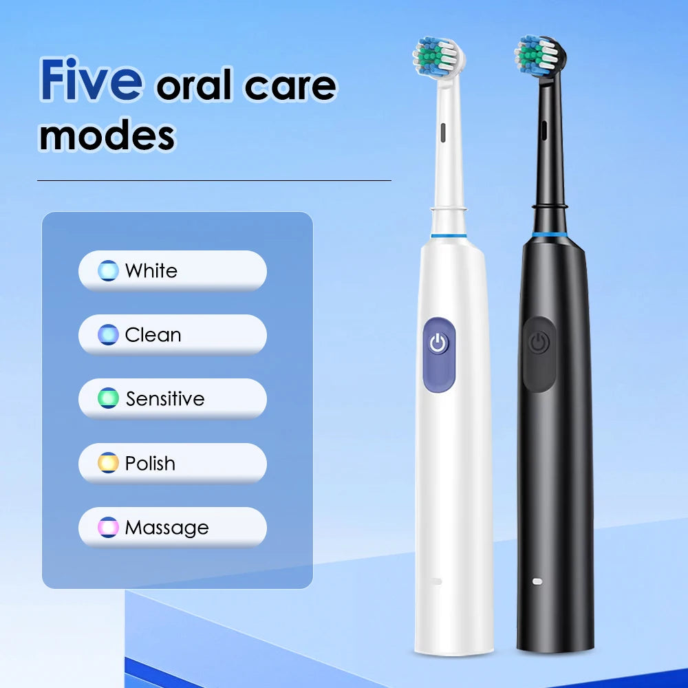 Cepillo de dientes eléctrico inteligente con sincronización giratoria, cepillo de dientes giratorio recargable con 4 cabezales, 5 modos de ajuste, blanqueamiento dental, coche Oral