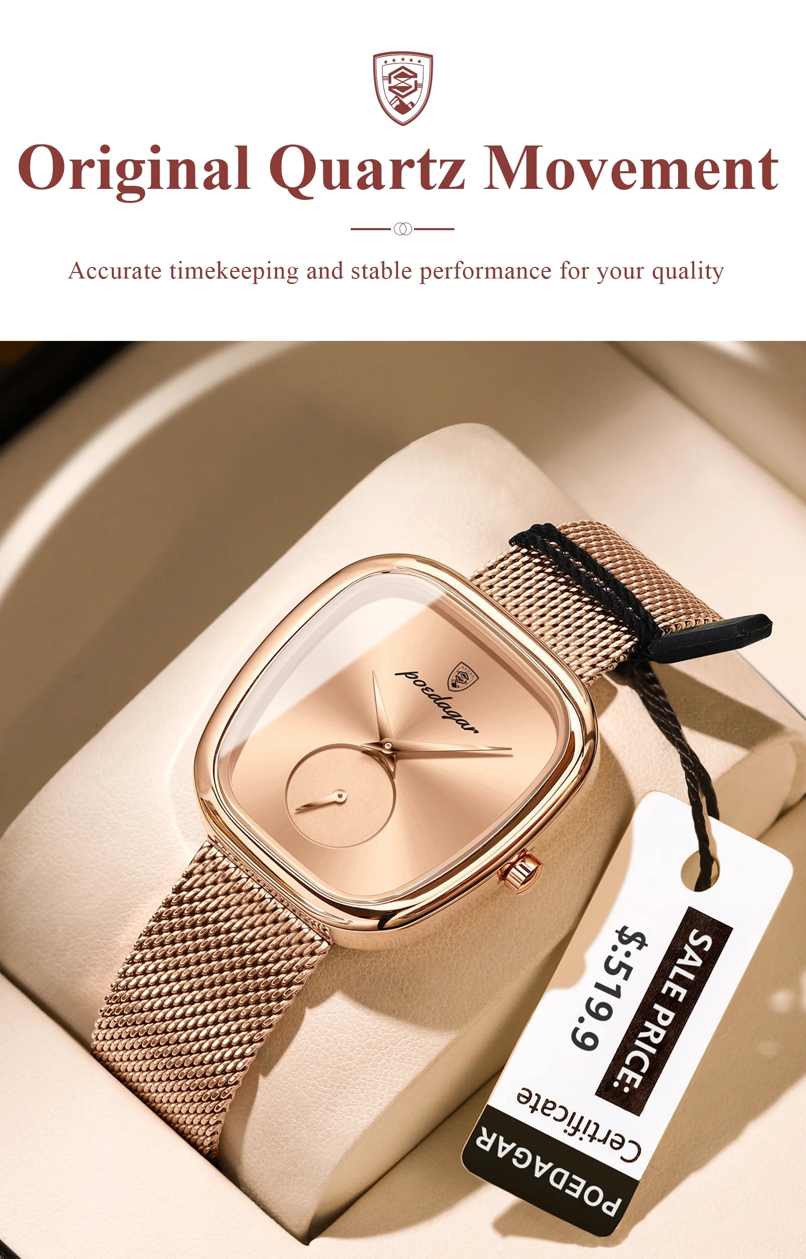 POEDAGAR, Reloj elegante de lujo a la moda para mujer, Reloj resistente al agua para mujer, relojes de cuarzo de acero inoxidable de malla para mujer, Reloj femenino