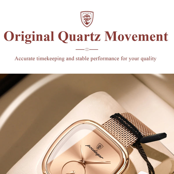 POEDAGAR, Reloj elegante de lujo a la moda para mujer, Reloj resistente al agua para mujer, relojes de cuarzo de acero inoxidable de malla para mujer, Reloj femenino