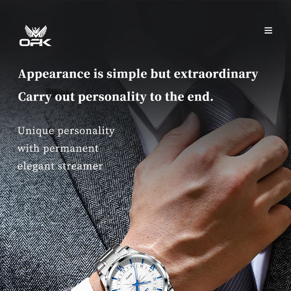 Reloj de cuarzo para hombre con doble calendario y correa de acero marca OPK