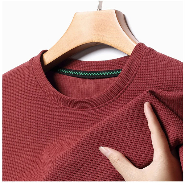 Nueva camiseta de manga corta con cuello redondo y gofres de verano para hombre, Top de manga corta