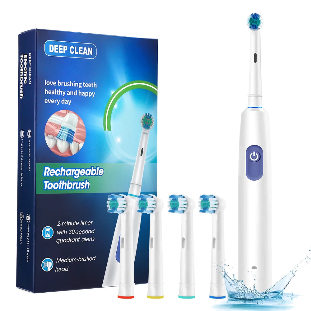 Cepillo de dientes eléctrico inteligente con sincronización giratoria, cepillo de dientes giratorio recargable con 4 cabezales, 5 modos de ajuste, blanqueamiento dental, coche Oral
