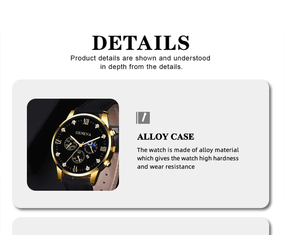 Reloj de pulsera de cuarzo para hombre, conjunto de 2 piezas, con puntero redondo y calendario