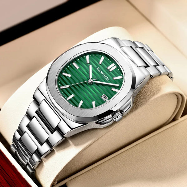 Reloj de cuarzo de lujo para hombre, reloj cronógrafo deportivo de acero inoxidable resistente al agua 30M