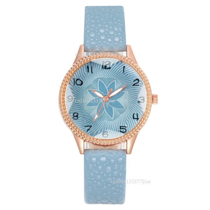 Reloj de Diseño de Flores Retro Simple para Mujer, Marca Nueva, Movimiento de Cuarzo, Relojes de Moda con Correa de Cuero Marrón, Regalo de Reloj de Pulsera para Damas