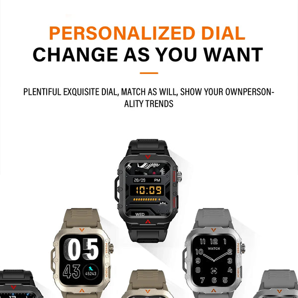 reloj inteligente militar para hombres al aire libre Bluetooth Talk deportes Monitor de ritmo cardíaco reloj inteligente Android IOS