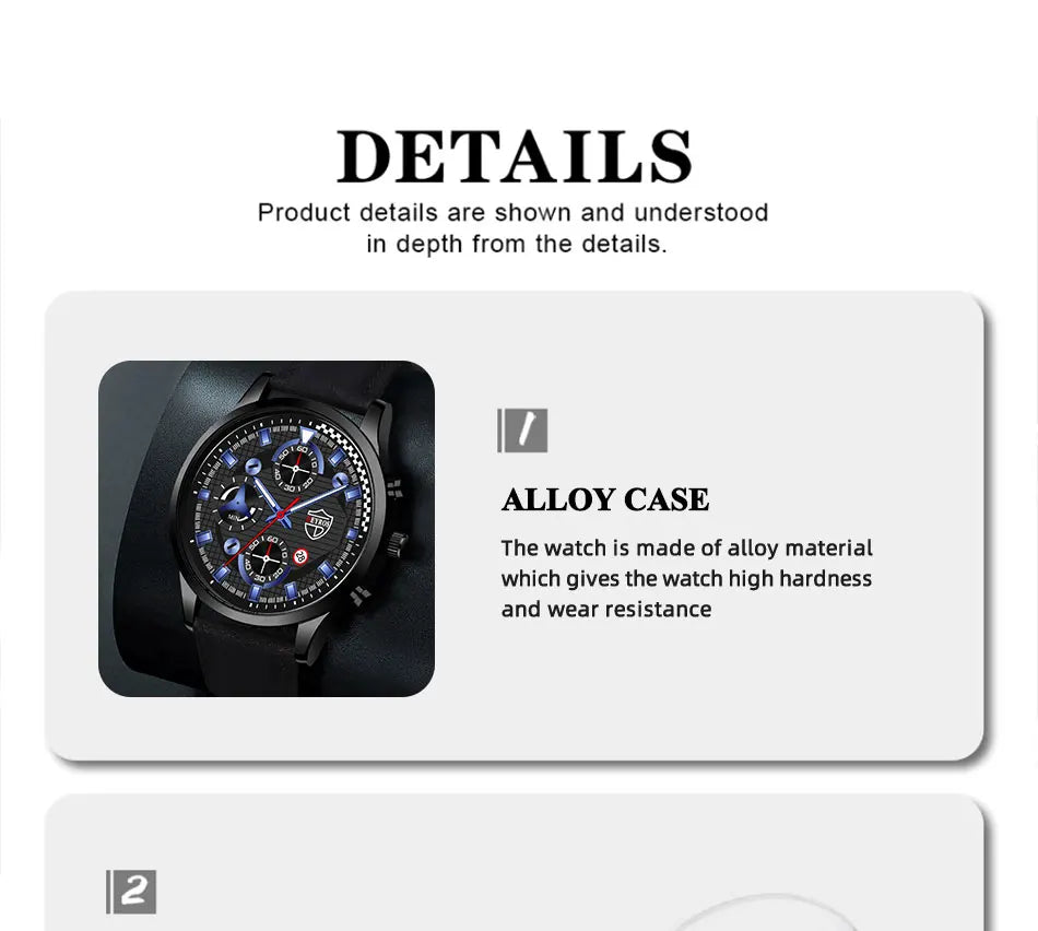 Conjunto de 3 piezas para hombre, reloj de pulsera de cuarzo, pulsera de cuero clásico, collar casual y divertido