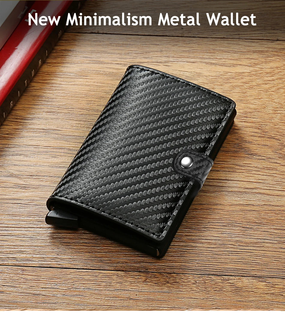 Billetera con tarjetero de fibra de carbono para hombre, cartera minimalista emergente delgada de Metal inteligente Rfid, monedero pequeño negro, Vallet de Metal