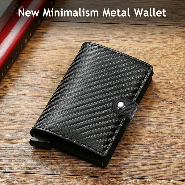 Billetera con tarjetero de fibra de carbono para hombre, cartera minimalista emergente delgada de Metal inteligente Rfid, monedero pequeño negro, Vallet de Metal
