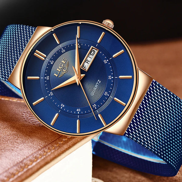 Reloj de lujo para hombre, reloj de fecha ultrafino resistente al agua, correa de acero, reloj de cuarzo informal