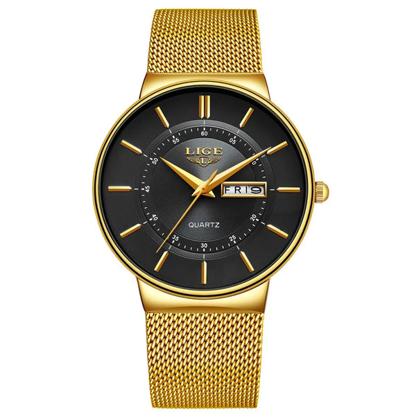 Reloj de lujo para hombre, reloj de fecha ultrafino resistente al agua, correa de acero, reloj de cuarzo informal